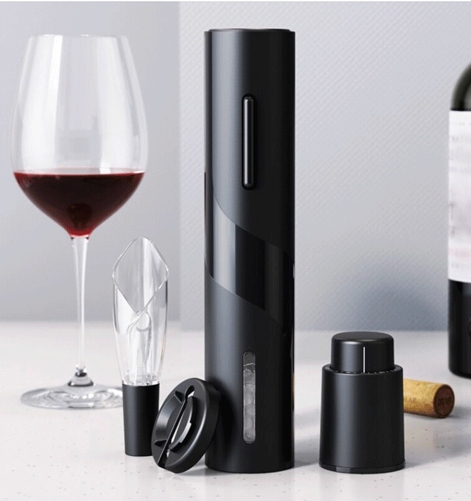 Abridor descorchador eléctrico a pilas con corta capsulas, tapón y escanciador para el vino - Solohombre