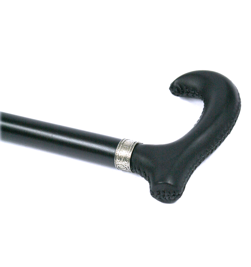 Bastón con empuñadura de piel negra y palo de madera de haya