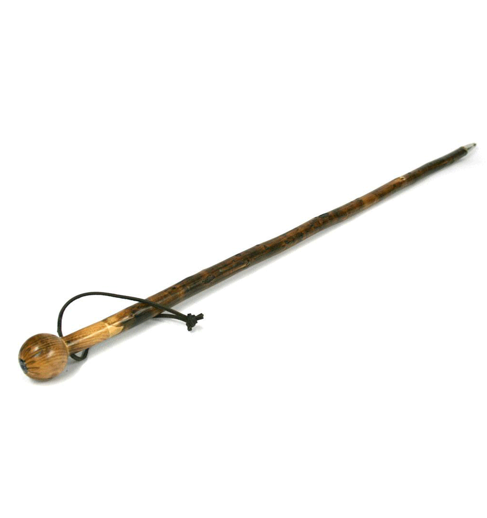 Bastón paseo por el monte con punta de metal de madera rústica y con brújula