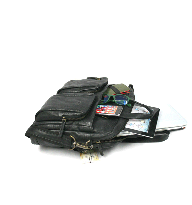 Bolso bandolera porta-documentos  y portátil de 16 pulgadas de piel color negro - Solohombre