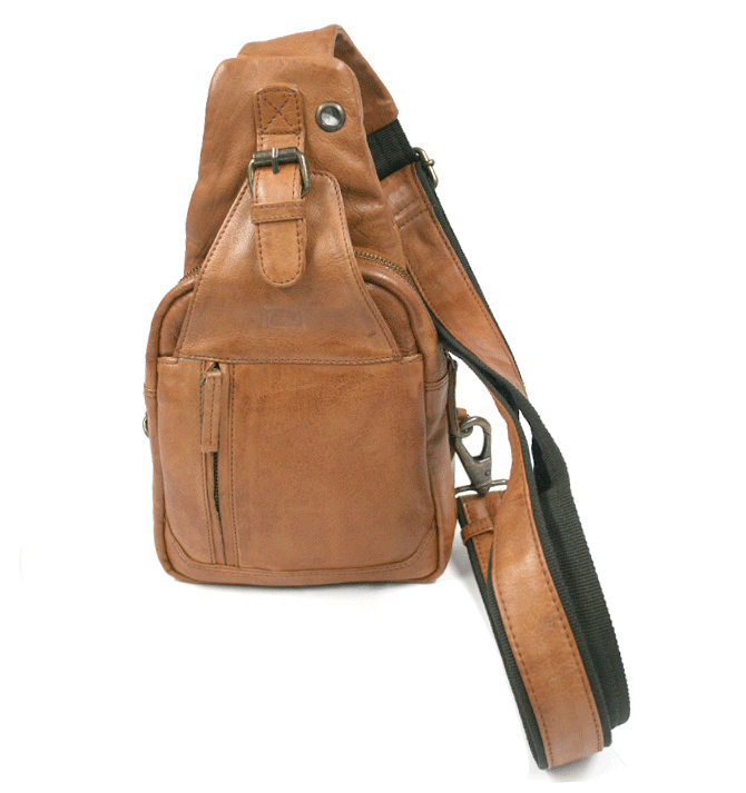 Bolso cruzado en piel envejecida color beige - Solohombre