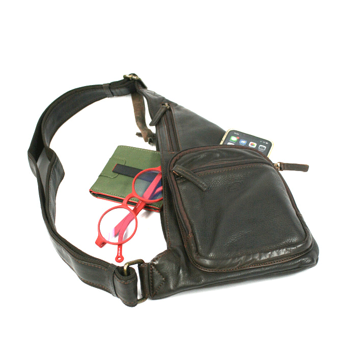 Bolso zurrón para cruzar de piel marrón - Solohombre