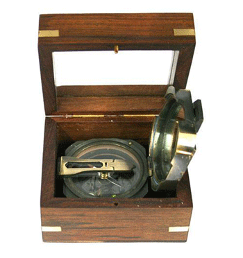 Réplica brújula Brunton antigua con caja de madera