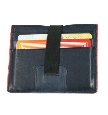 Cartera billetera tarjetero de piel con elástico color azul