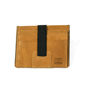 Cartera tarjetero de piel con cierre elástico color mostaza - Solohombre