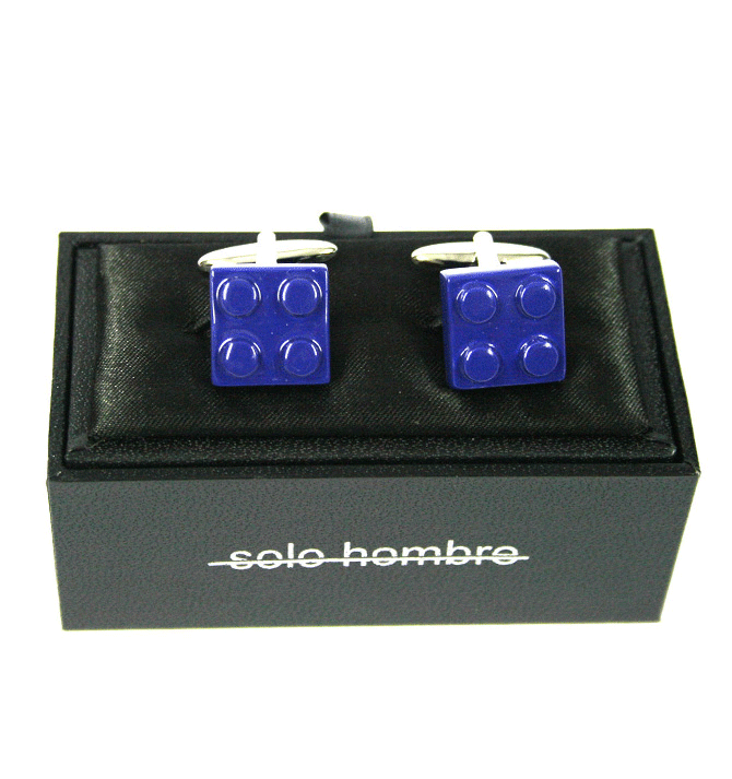 Gemelos con forma de pieza de Lego color azul - Solohombre