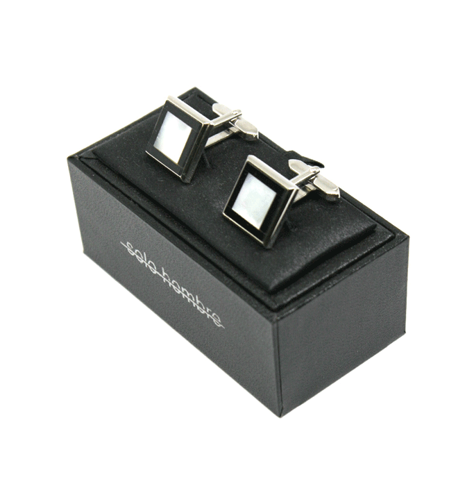 Gemelos camisa de rodio esmalte negro y nacar para eventos o ceremonia
