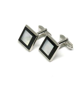Gemelos camisa de rodio esmalte negro y nacar para eventos o ceremonia