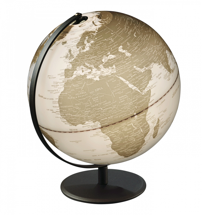 Globo terráqueo con luz de 30 cms de diámetro y estructura negra