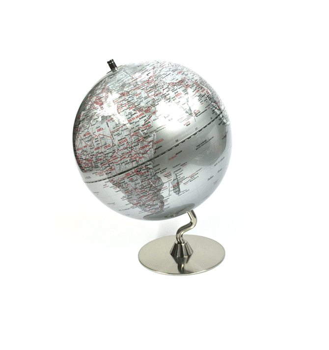 Globo Terráqueo  25cms Gris metalizado