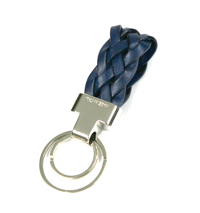 Llavero de piel trenzada color azul y doble anilla - Solohombre