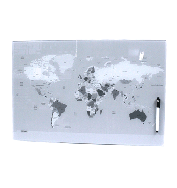 Panel pizarra imantado de pared con el mapa mundi