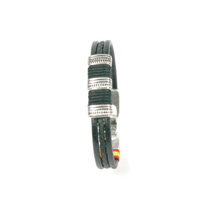 Pulsera de cuero trenzado y liso color negro - Solohombre