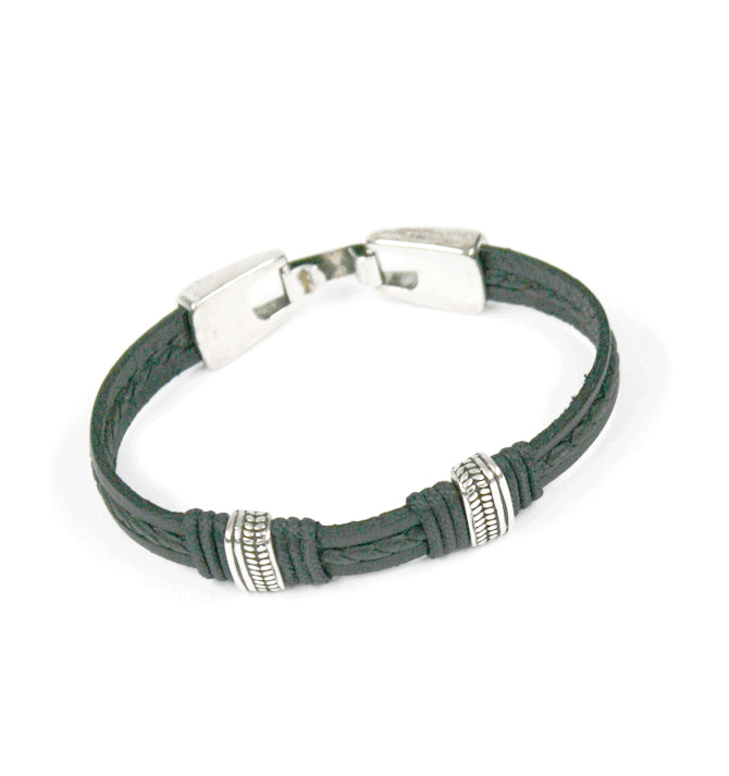 Pulsera de piel con remaches plateados - Solohombre