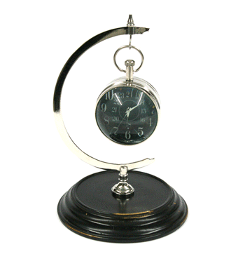 Reloj de mesa pequeño con peana replica antigua en metal plateado - Solohombre