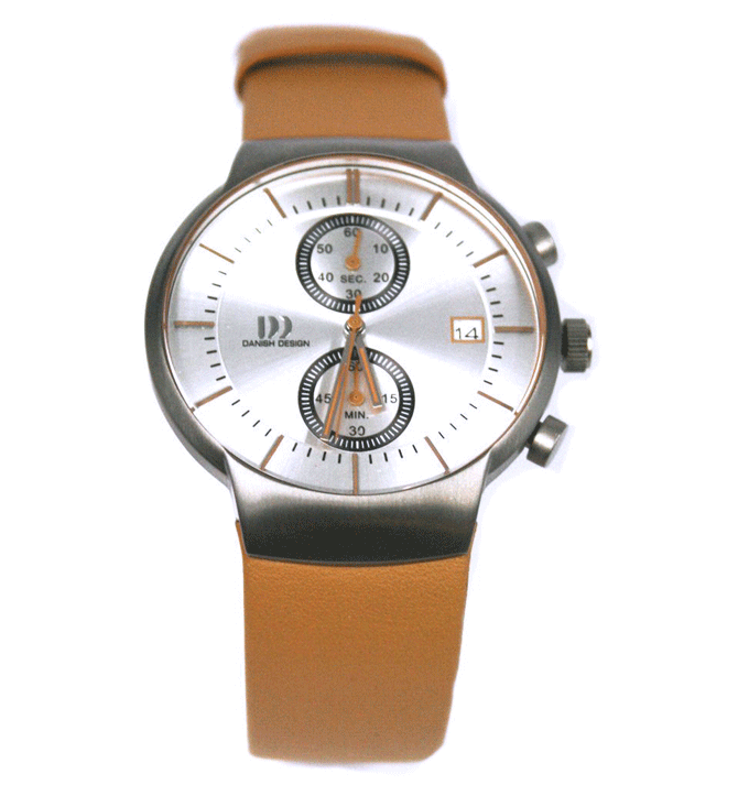 Reloj pulsera hombre de titanio y esfera plateada con detalles naranja marca Danish Design