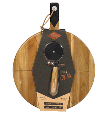 Set de corta-pizzas y tabla de madera de acacias - Solohombre