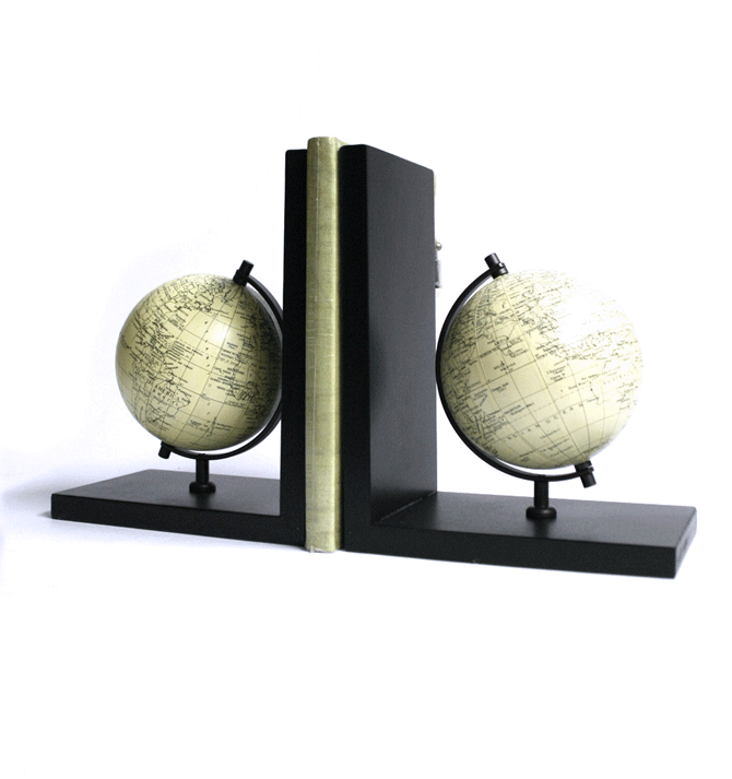 Sujeta libros de globo terráqueo en madera - Solohombre