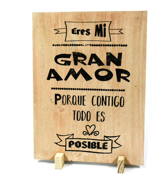 Tabla de madera para colgar o sobremesa con frase amorosa