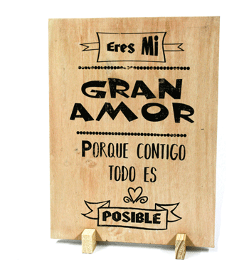 Tabla de madera para colgar o sobremesa con frase amorosa