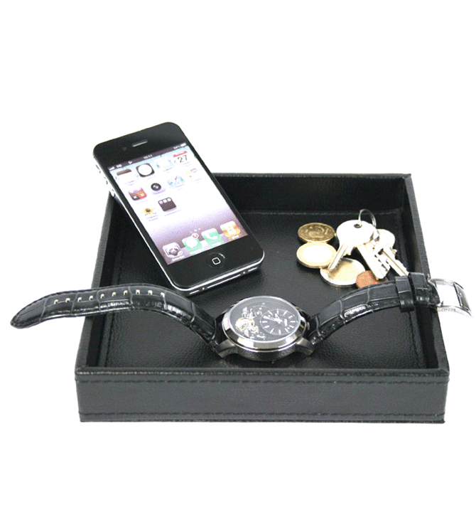 Vacía-bolsillos cuadrado de polipiel negro