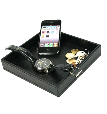 Vacía-bolsillos cuadrado de polipiel negro