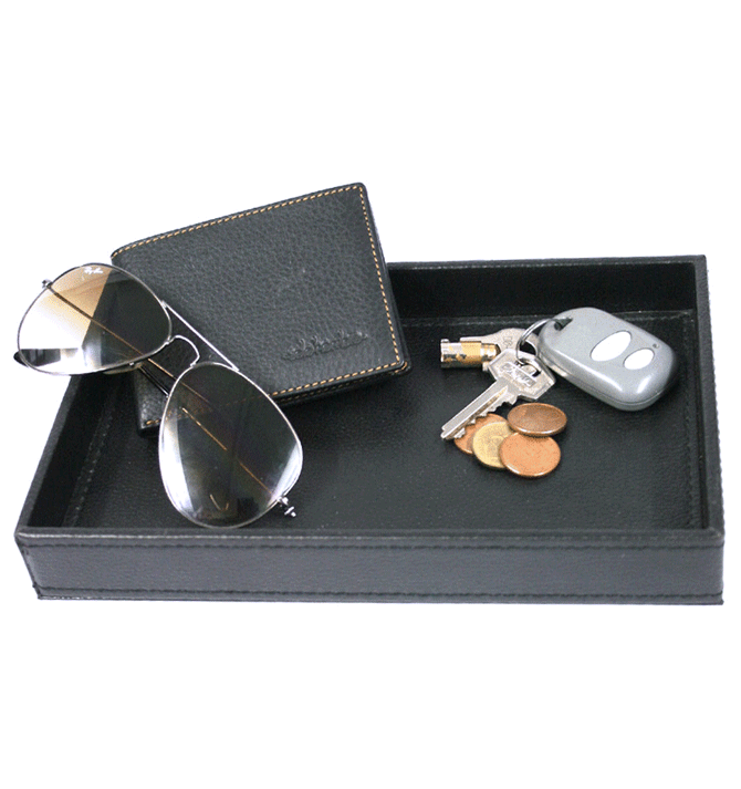 Vacía-bolsillos rectangular de polipiel color negro